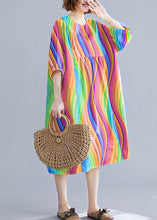 Load image into Gallery viewer, Loose Red Geometry o neck cotton Tunics Cinched Maxi summer Dresses