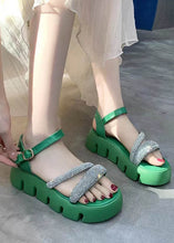 Load image into Gallery viewer, Fashion Splicing Zircon Platform Sandals Green Faux Leather