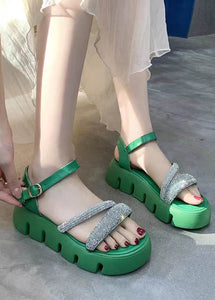 Fashion Splicing Zircon Platform Sandals Green Faux Leather