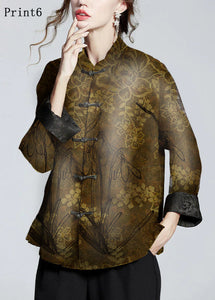 Chinese Style Print2 Stand Collar Button Print Silk Coats Long Sleeve