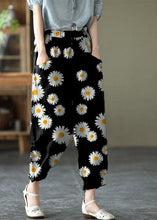 Load image into Gallery viewer, Art Black flower Tie Waist Pockets Summer Harem Pants Linen