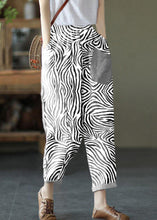 Load image into Gallery viewer, French Black Geometry Elastic Waist Harem Summer Pants Linen