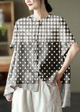 Load image into Gallery viewer, Boho Black strips Summer Side Open Stand Collar Ramie Loose Short Sleeve