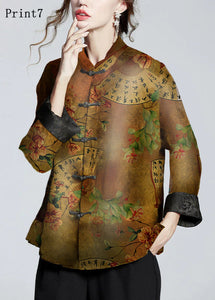 Chinese Style Print2 Stand Collar Button Print Silk Coats Long Sleeve