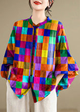 Load image into Gallery viewer, Loose Rainbow Striped Button Linen Blouses Batwing Sleeve