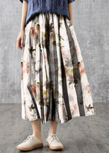 Load image into Gallery viewer, Elegant White flowers Retro Striped A Line Summer Skirts Linen