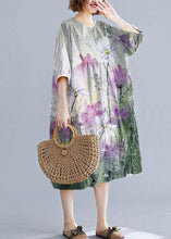 Load image into Gallery viewer, Loose Green Geometry o neck cotton Tunics Cinched Maxi summer Dresses