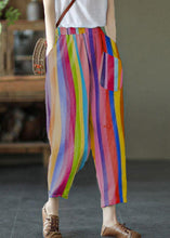 Load image into Gallery viewer, French Color Stripes Elastic Waist Harem Summer Pants Linen