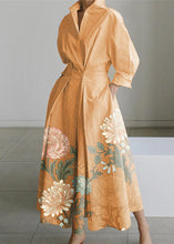 Load image into Gallery viewer, 2024 Orange flower Peter Pan Collar Pockets Cotton Dress Long Sleeve