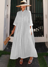 Load image into Gallery viewer, Bohemian Pink Peter Pan Collar Striped Button Pockets Wrinkled Long Dresses Half Sleeve