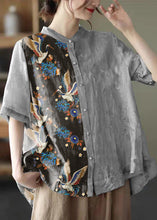 Load image into Gallery viewer, Elegant Colorful geometry Stand Collar Print Tops Half Sleeve