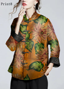 Chinese Style Print2 Stand Collar Button Print Silk Coats Long Sleeve