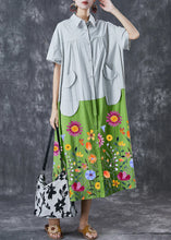 Load image into Gallery viewer, Art White Green Oversized Patchwork Pockets Cotton Shirt Dresses Summer