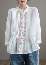 Load image into Gallery viewer, Organic White Linen Shirt Tunics Women Ramie Blouse