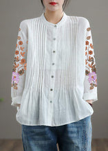 Load image into Gallery viewer, Organic White Linen Shirt Tunics Women Ramie Blouse