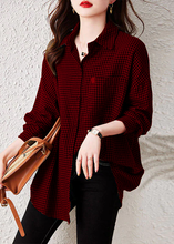 Load image into Gallery viewer, Oversized Plaid Peter Pan Collar Pockets Patchwork Cotton Shirts Long Sleeve