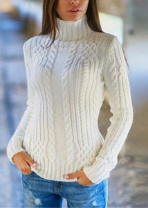 American Style White Hign Neck Slim Fit Knit Sweaters Fall