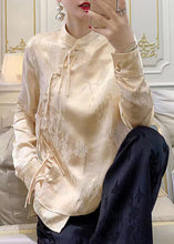 Load image into Gallery viewer, Apricot Button Silk Blouse Stand Collar Long Sleeve