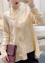 Load image into Gallery viewer, Apricot Button Silk Blouse Stand Collar Long Sleeve