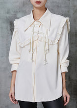 Load image into Gallery viewer, Apricot Cotton Blouse Tops Sailor Collar Tasseled Spring