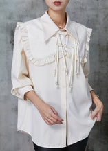 Load image into Gallery viewer, Apricot Cotton Blouse Tops Sailor Collar Tasseled Spring