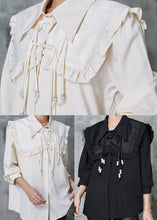 Load image into Gallery viewer, Apricot Cotton Blouse Tops Sailor Collar Tasseled Spring