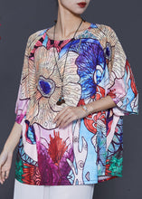 Load image into Gallery viewer, Apricot Floral Silk Blouse Top Oversized Summer