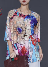 Load image into Gallery viewer, Apricot Floral Silk Blouse Top Oversized Summer