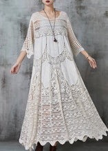 Load image into Gallery viewer, Apricot Hollow Out Cotton Long Dress Oversized Summer