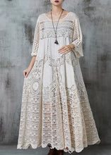 Load image into Gallery viewer, Apricot Hollow Out Cotton Long Dress Oversized Summer