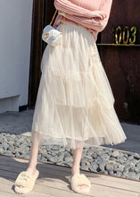 Load image into Gallery viewer, Apricot Lace Up Wrinkled Tulle Elastic Waist Skirt