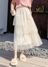 Load image into Gallery viewer, Apricot Lace Up Wrinkled Tulle Elastic Waist Skirt