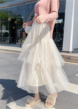 Load image into Gallery viewer, Apricot Lace Up Wrinkled Tulle Elastic Waist Skirt