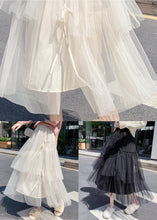 Load image into Gallery viewer, Apricot Lace Up Wrinkled Tulle Elastic Waist Skirt