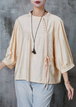 Load image into Gallery viewer, Apricot Linen Shirt Tops Oversized Lace Up Summer