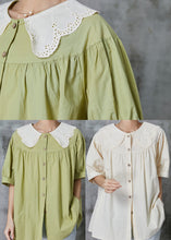 Load image into Gallery viewer, Apricot Patchwork Cotton Blouse Top Peter Pan Collar Summer