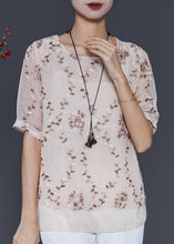 Load image into Gallery viewer, Apricot Patchwork Silk Shirt Tops Embroidered Summer