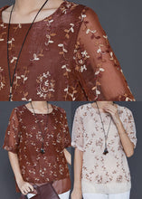 Load image into Gallery viewer, Apricot Patchwork Silk Shirt Tops Embroidered Summer