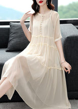 Load image into Gallery viewer, Apricot Patchwork Silk Two Pieces Set O-Neck Ruffled Dress Summer