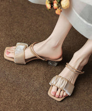 Load image into Gallery viewer, Apricot Peep Toe Wrinkled Splicing Clear Chunky Slide Sandals