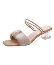 Load image into Gallery viewer, Apricot Peep Toe Wrinkled Splicing Clear Chunky Slide Sandals