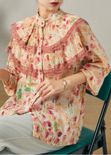 Load image into Gallery viewer, Apricot Print Chiffon Top Double-layer Wrinkled Summer