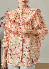 Load image into Gallery viewer, Apricot Print Chiffon Top Double-layer Wrinkled Summer