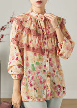 Load image into Gallery viewer, Apricot Print Chiffon Top Double-layer Wrinkled Summer