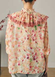 Apricot Print Chiffon Top Double-layer Wrinkled Summer