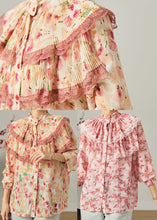 Load image into Gallery viewer, Apricot Print Chiffon Top Double-layer Wrinkled Summer