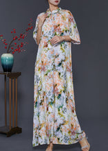 Load image into Gallery viewer, Apricot Print Cotton Cheongsam Dress Mandarin Collar Summer