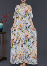 Load image into Gallery viewer, Apricot Print Cotton Cheongsam Dress Mandarin Collar Summer