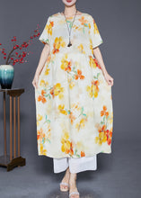 Load image into Gallery viewer, Apricot Print Linen Dress Oversized Exra Large Hem Summer