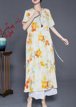 Load image into Gallery viewer, Apricot Print Linen Dress Oversized Exra Large Hem Summer